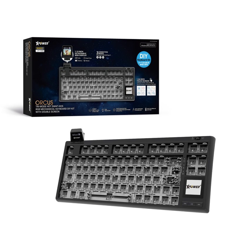 XPower Orcus -DIY KIT三模热插拔可换轴机械键盘DIY套件连显示屏 - 电脑配件 - 其他金属 黑色