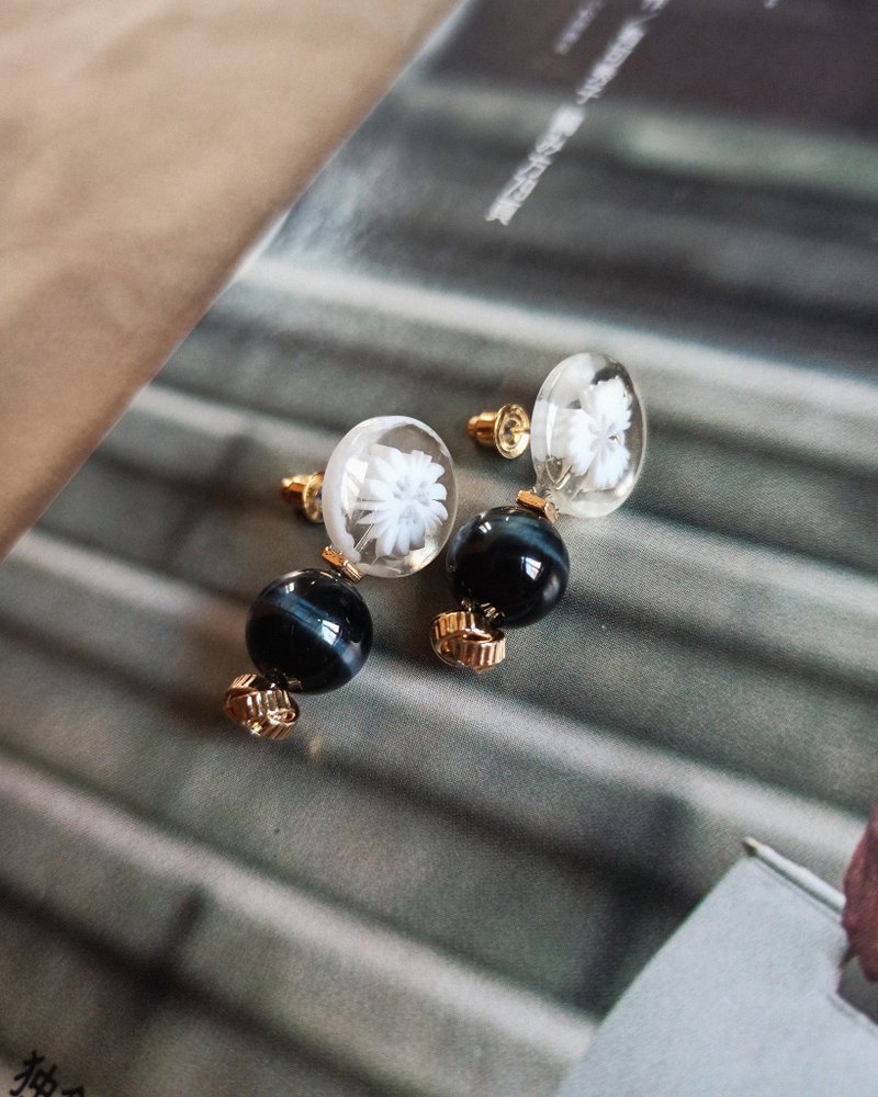 透花珠蓝虎眼耳环 / 星球系耳环 - 耳环/耳夹 - 水晶 多色