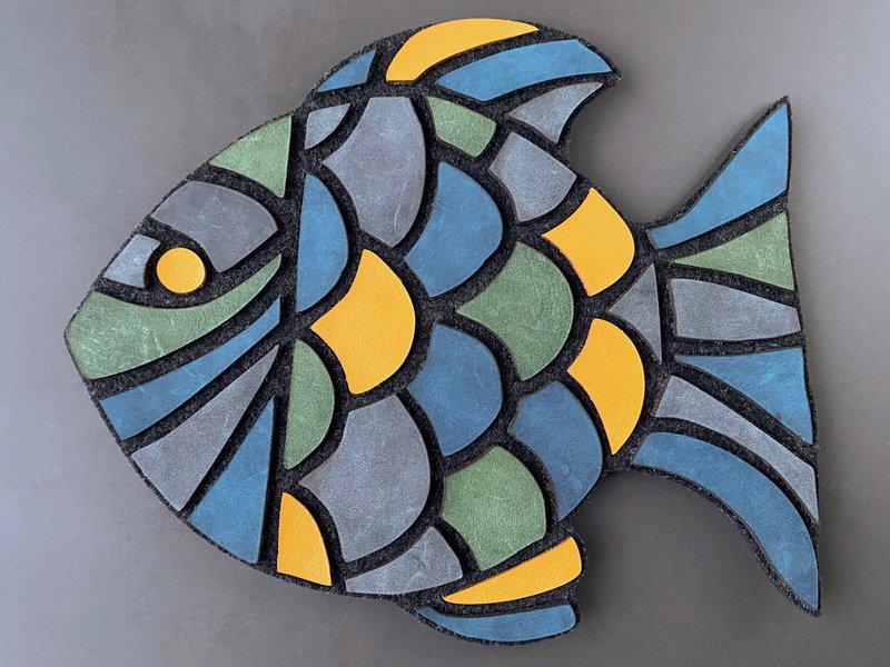 鱼马赛克皮革垫；马赛克办公桌记事本；皮革垫；餐垫； - 其他 - 真皮 多色