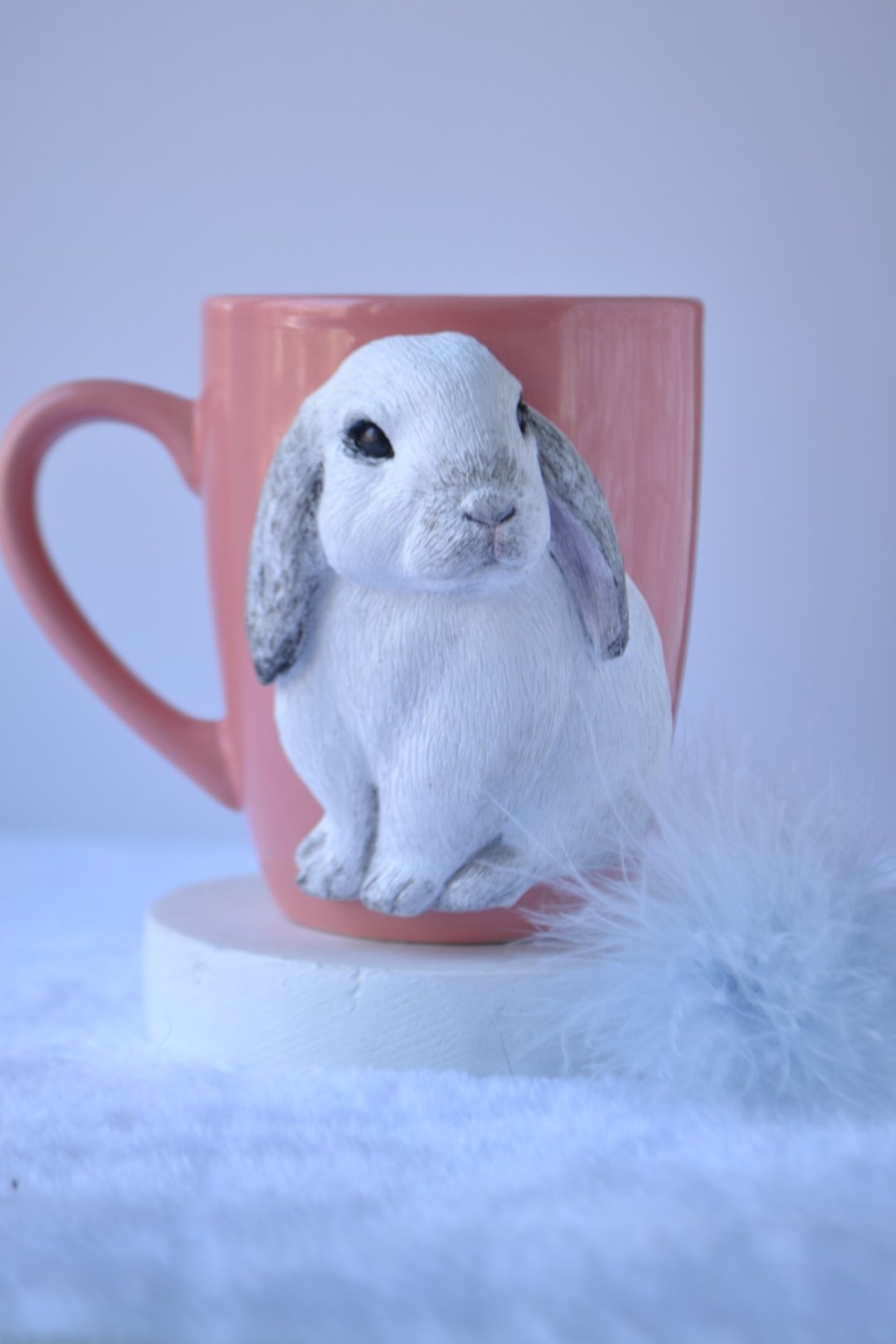 Rabbit mug - Bunny mug - Easter decor - Cute mug - Bunny decor - Rabbit gifts - 花瓶/陶器 - 陶 粉红色
