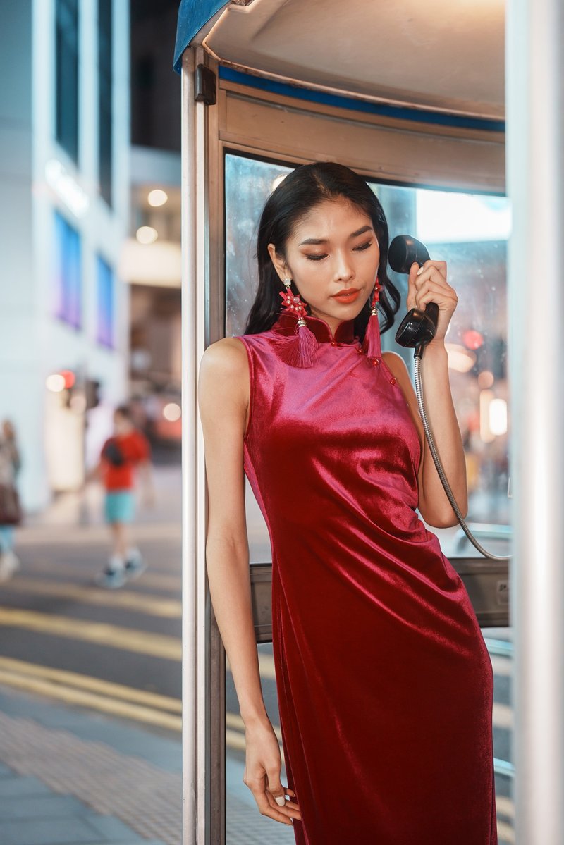 碧色蝴蝶花旗袍 |晚装礼服|香港设计|古典|气质|中西合璧|简洁 - 旗袍 - 其他材质 粉红色