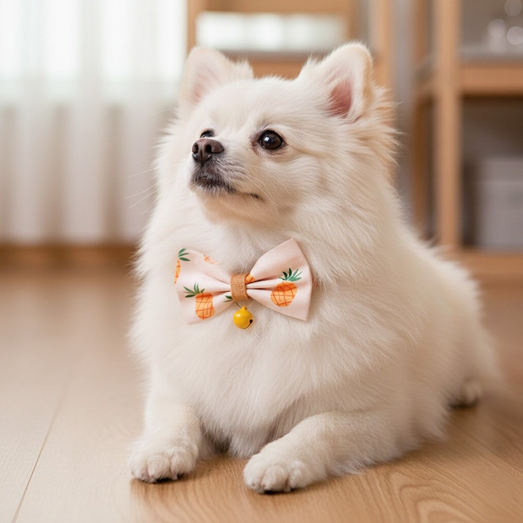 凤梨款 蝴蝶结宠物装饰项圈 猫咪 小型犬 迷你犬 - 项圈/牵绳 - 棉 黄色