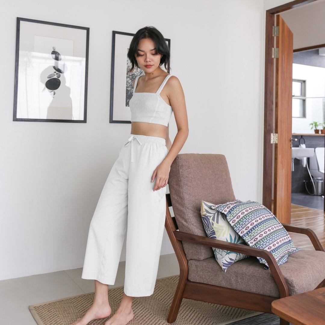 Heima silk pants 意大利真丝裤 : 白色  , 全身衬里 - 女装长裤 - 聚酯纤维 白色