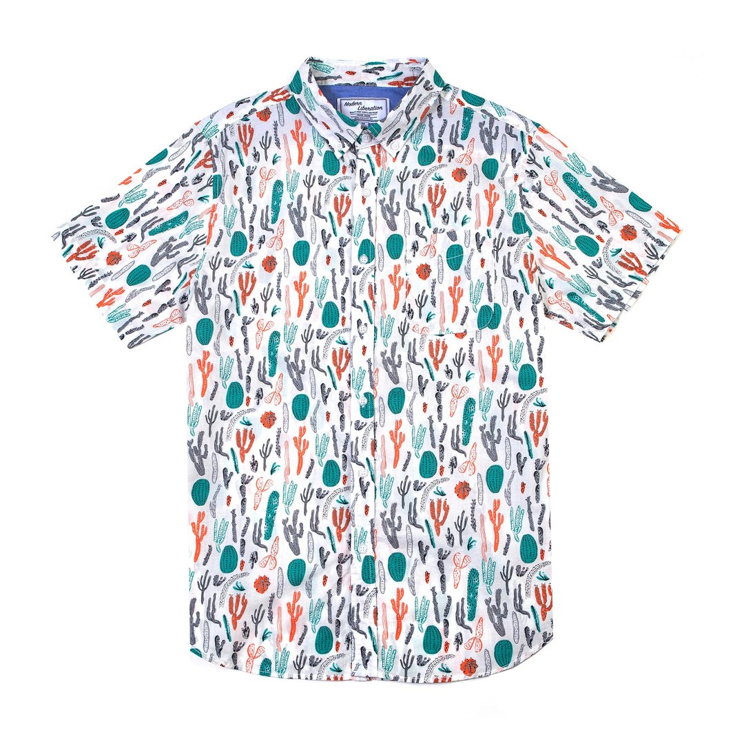 Cactus Print Shirt 仙人掌印花衬衫 - 白色 - 男装衬衫 - 棉 白色