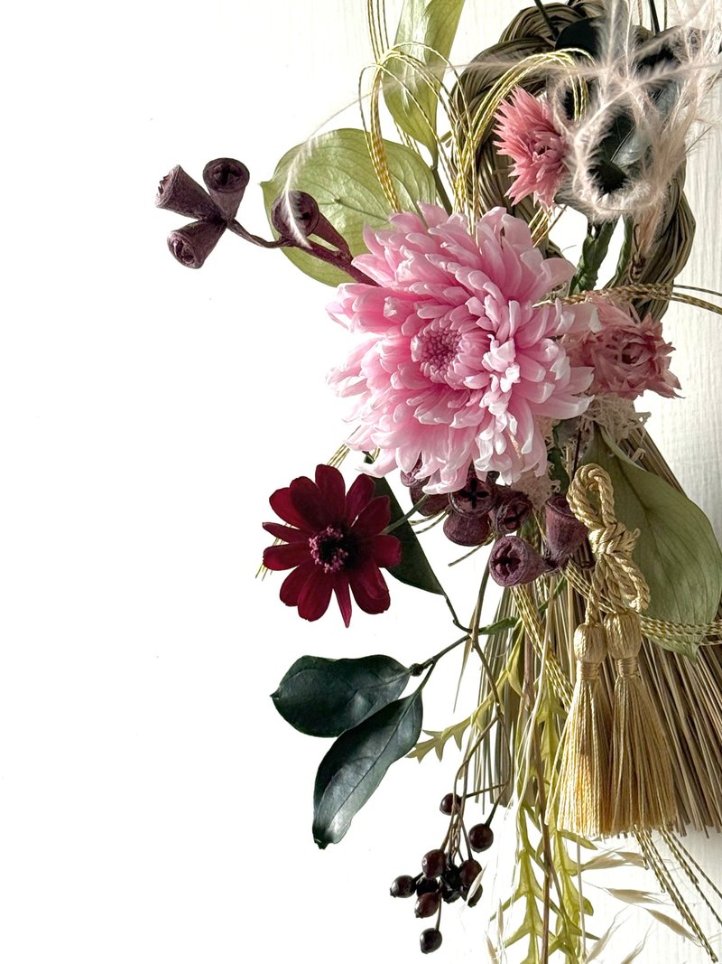 粉金色系—新春注连绳 永生花饰 - 干燥花/捧花 - 植物．花 粉红色