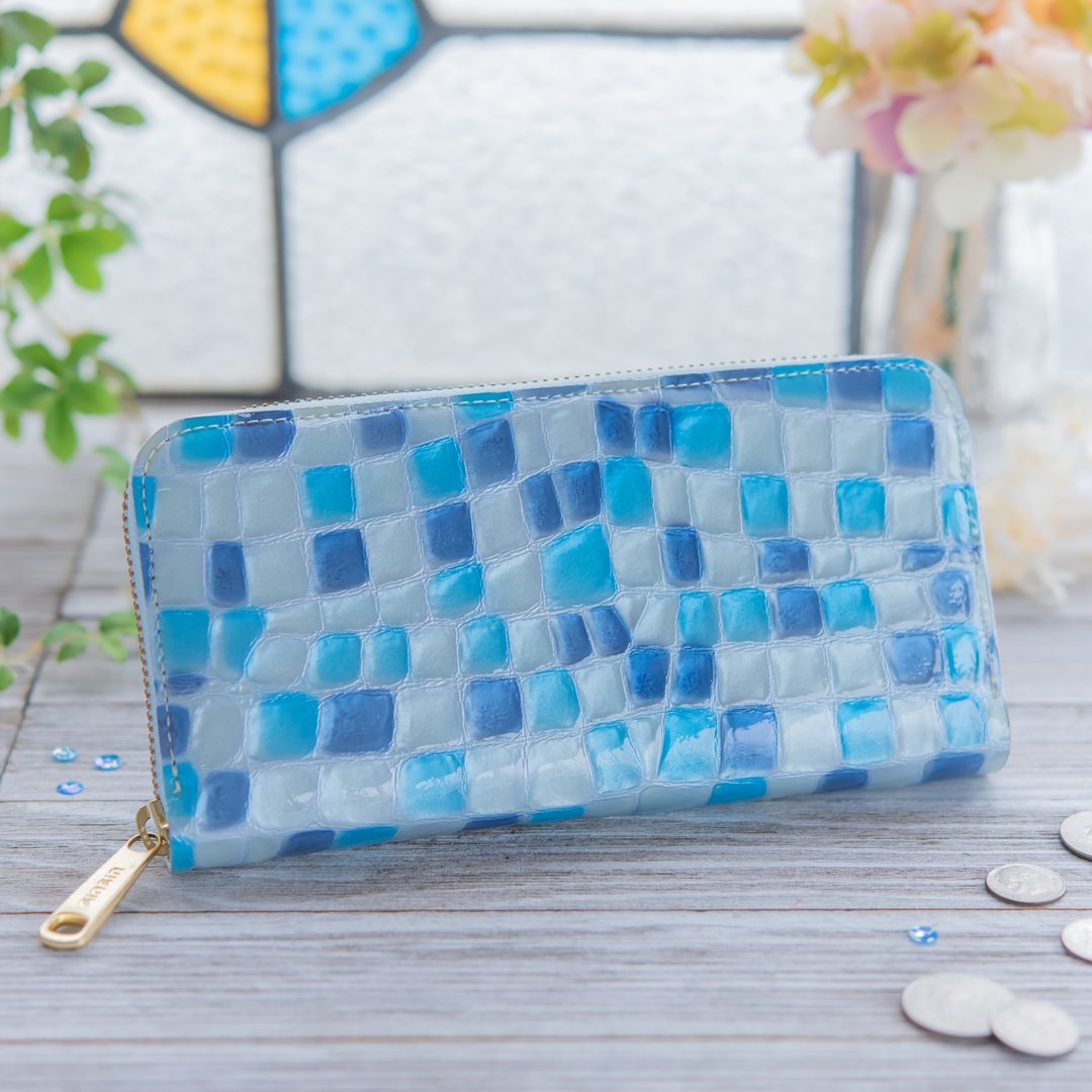 Made in Japan Cowhide Stained glass Colored glass Tenai made in JAPAN handmade leather wallet - 皮夹/钱包 - 真皮 蓝色