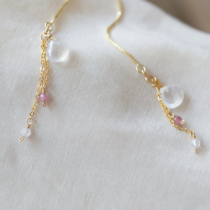 春   薄雾- 月光石耳线 14K包金 注金 - 耳环/耳夹 - 半宝石 白色