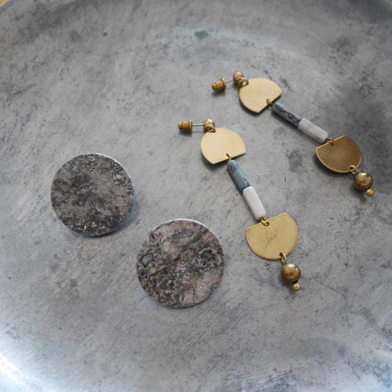 耳环  French elegance | 半宝石 灰色图画石 - 耳环/耳夹 - 半宝石 灰色