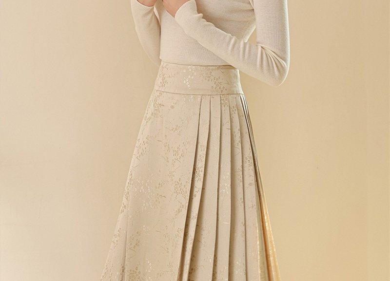 新中式中国风 高腰显瘦汉服改良马面裙 - 裙子 - 其他材质 卡其色