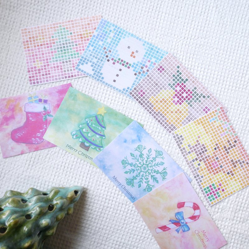 圣诞卡片组合包/8张 赠素色信封 | 马赛克+水彩款 - 卡片/明信片 - 纸 蓝色