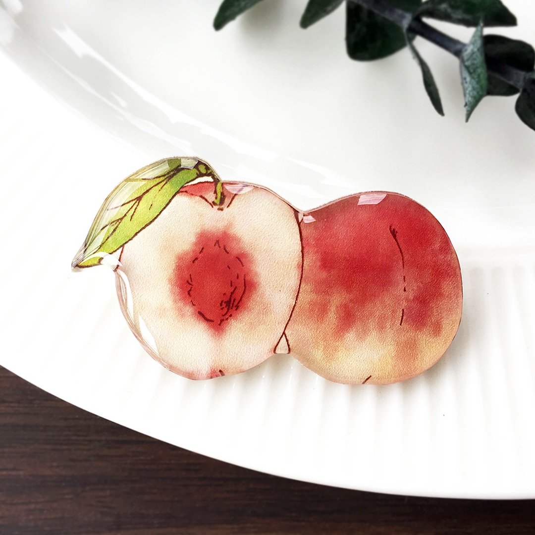 Peach brooch summer fruit - 胸针 - 塑料 粉红色