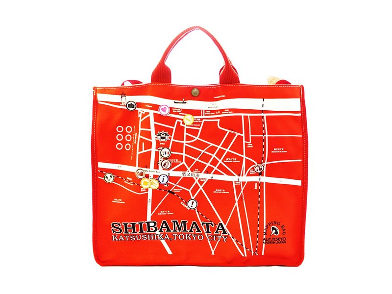 SHIBAMATA MAP BAG - 手提包/手提袋 - 棉 红色