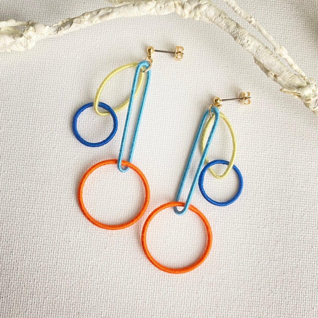 Hoop Hoop Earrings/ Clip-On[Orange] - 耳环/耳夹 - 棉 多色