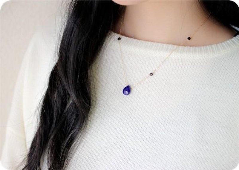 Large Lapis Lazuli x Black Spinel Necklace September / December Birthstone Good luck Successful luck UP! - 项链 - 宝石 蓝色
