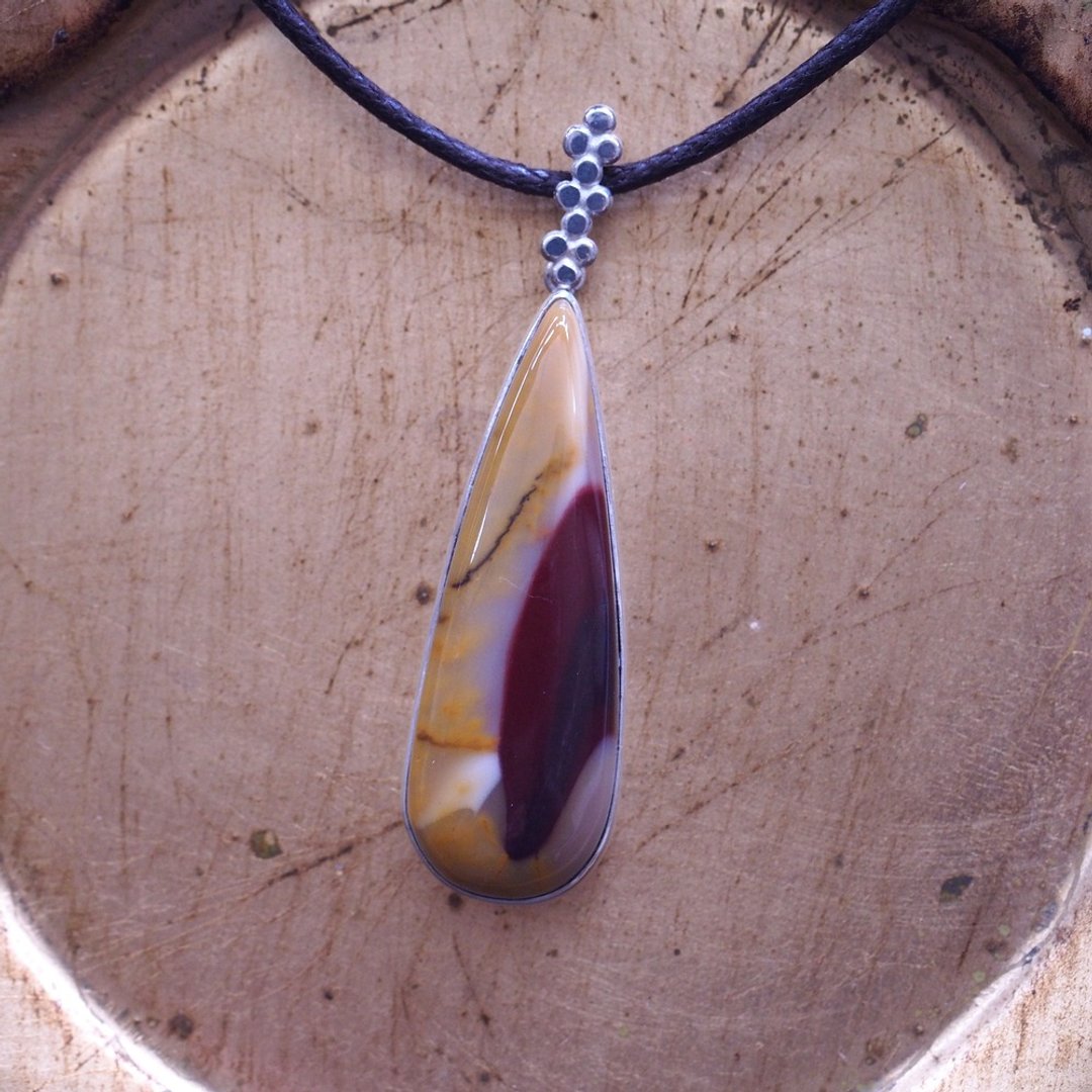 大颗澳洲莫哥石 摩卡石 手工银坠 Mookaite handmade　Pendant - 项链 - 半宝石 黄色