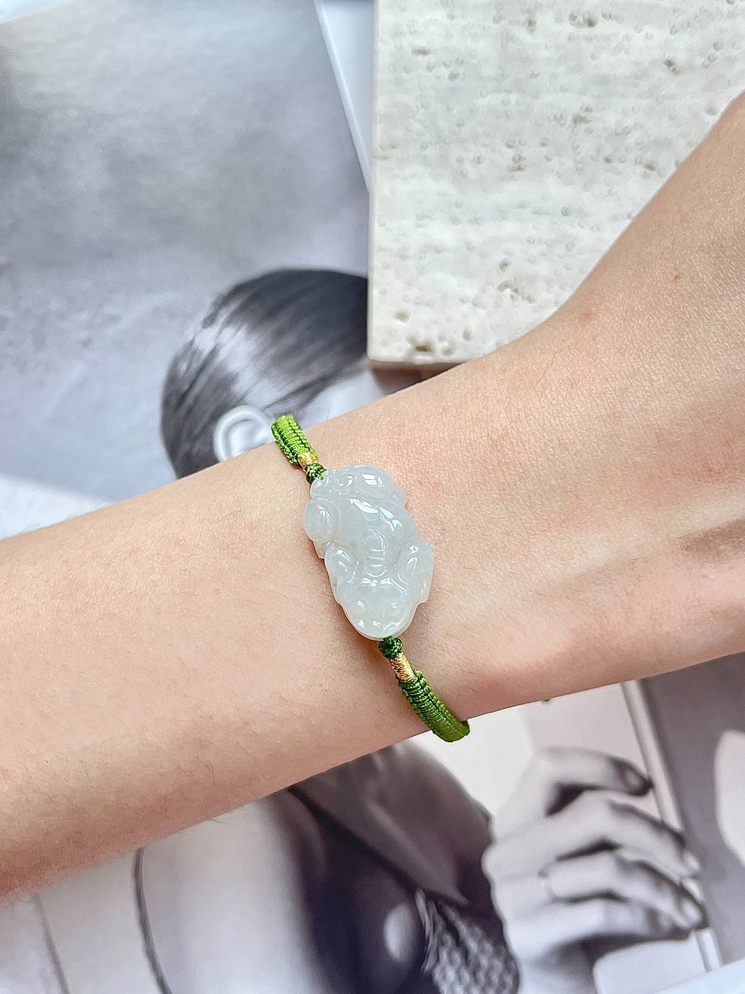 缅甸玉A玉翡翠-高冰貔貅翡翠手绳 手链 天然石 jadeite 玉 送礼 - 手链/手环 - 玉石 绿色