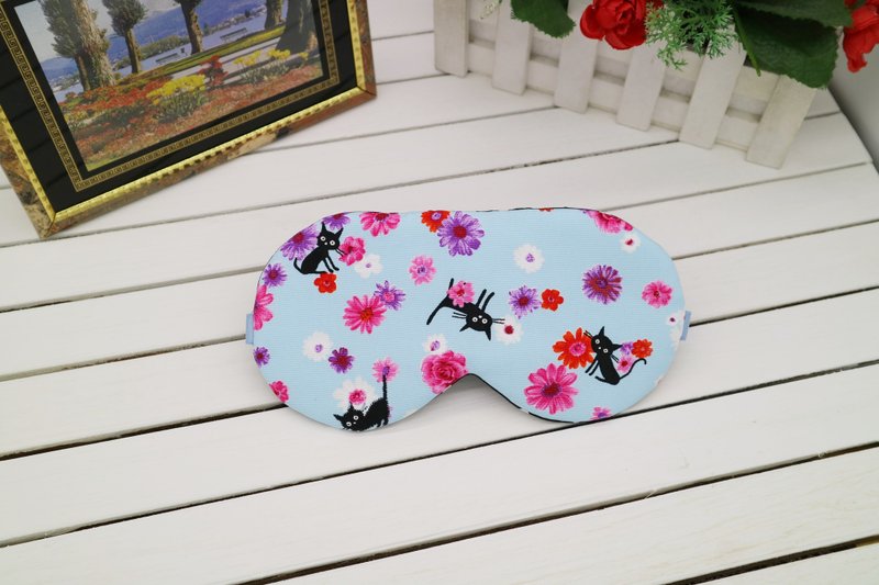 爱玩的黑猫 可调式眼罩  sleep mask - 眼罩 - 棉．麻 蓝色
