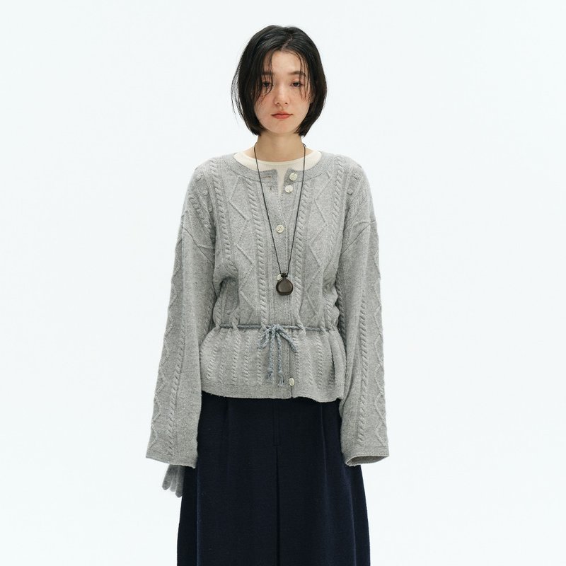 腰绳绞花针织开衫|针织衫|两色|冬款|Sora-1928 - 女装针织衫/毛衣 - 羊毛 多色