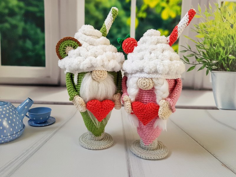 Crochet Gnome cocktail PATTERN, Valentine crochet Pattern, Birthday decor - 编织/刺绣/羊毛毡/裁缝 - 其他材质 