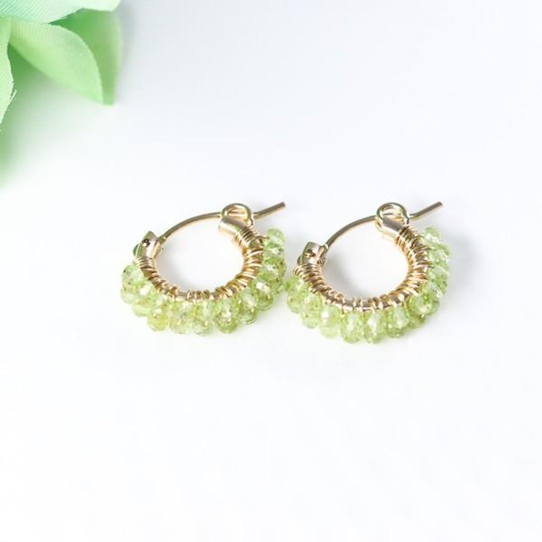 Happiness, Marital Love, Peace Peridot Double Hoop Earrings August Birthstone - 耳环/耳夹 - 宝石 绿色
