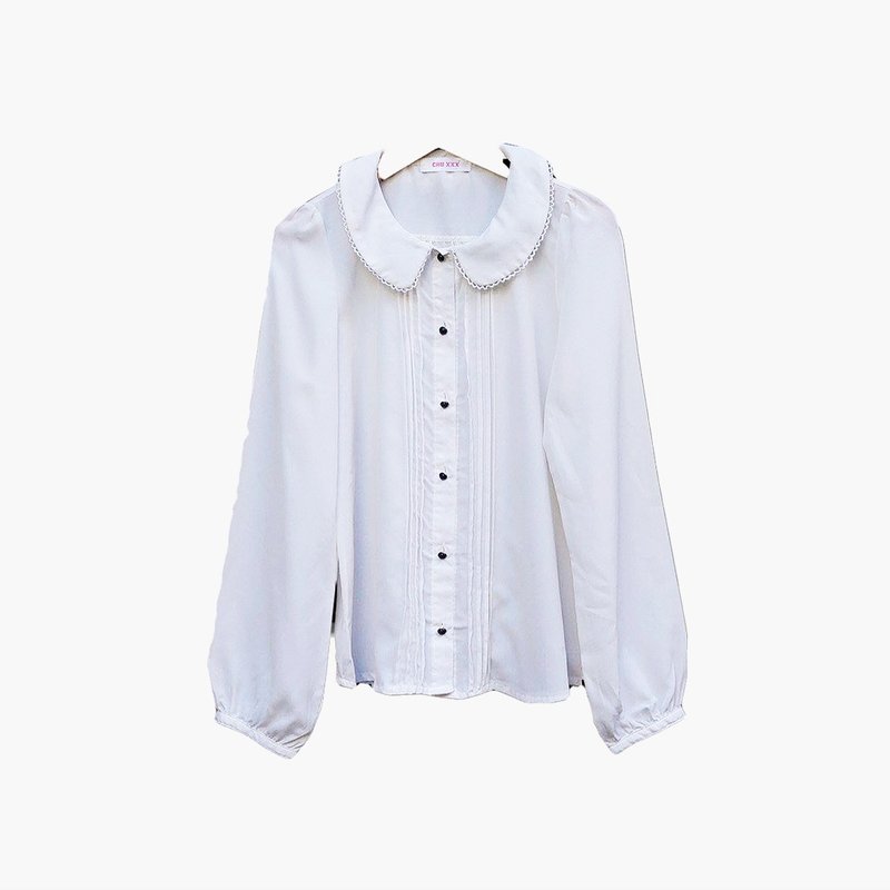 古着圆领绣边压线白衬衫 023 - 女装衬衫 - 聚酯纤维 白色