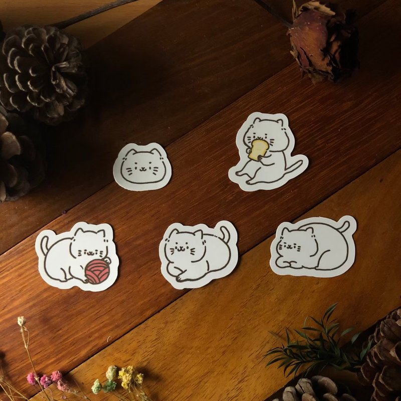 灰尘贴纸-动物系列 | 白猫贴纸 | 手绘贴纸 可爱文具 - 贴纸 - 防水材质 白色