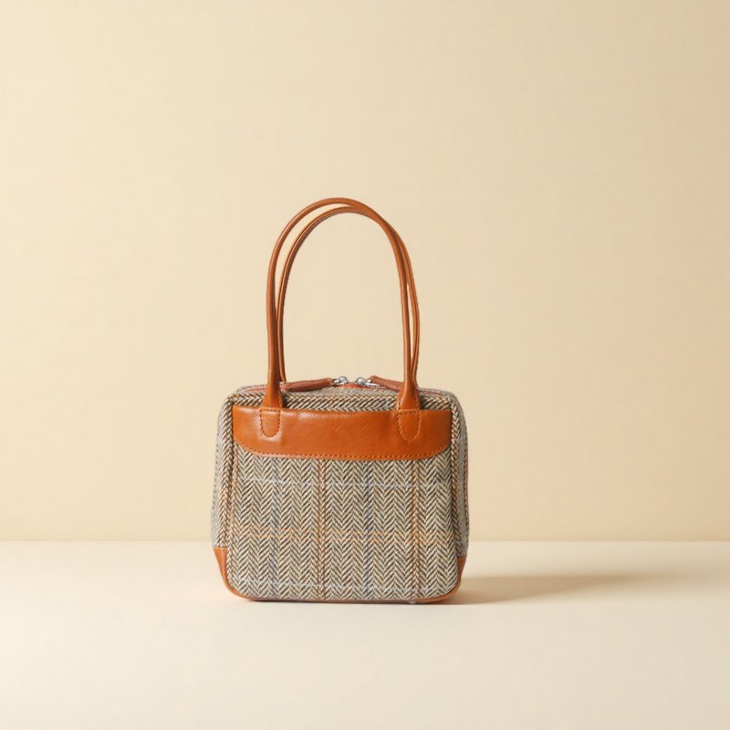 【羊毛拼皮医生包】Harris Tweed真皮拼接手提包英倫氣質手作包 - 侧背包/斜挎包 - 真皮 橘色