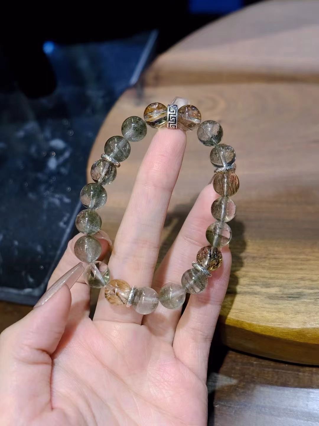 望春山天然财富之石绿幽灵手链搭配黑金超 求事业者青云直上 招财 - 手链/手环 - 水晶 