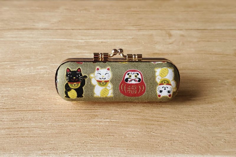 日本招财猫 不倒翁 口金印章盒 口红盒 日本布 单章盒 Cat 猫咪 - 印章/印台 - 棉．麻 多色