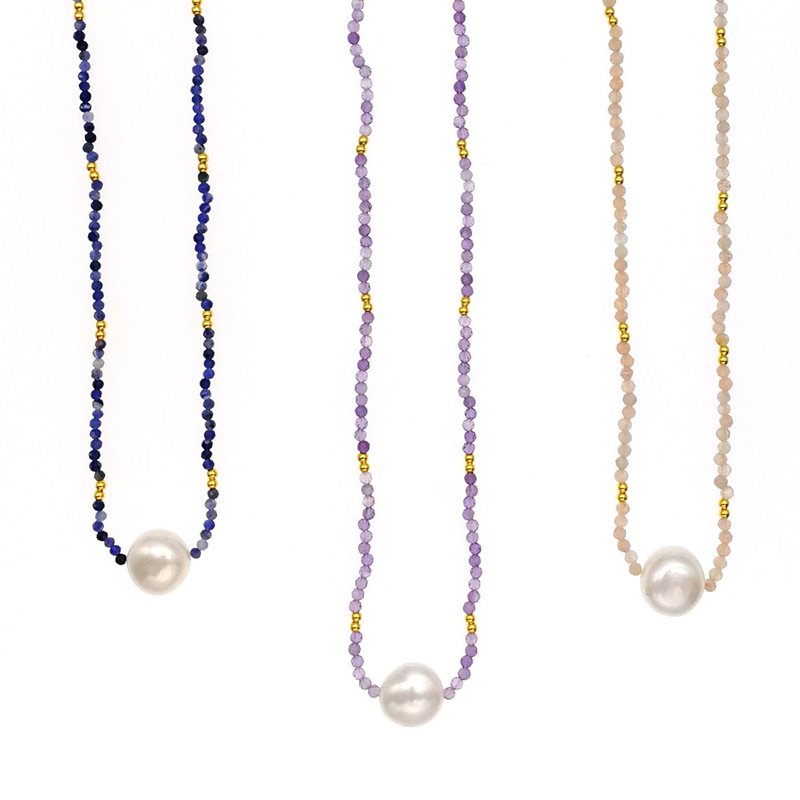 Slim-半宝石及水晶配异形淡水珍珠925银链-姊妹礼物 - 项链 - 半宝石 蓝色