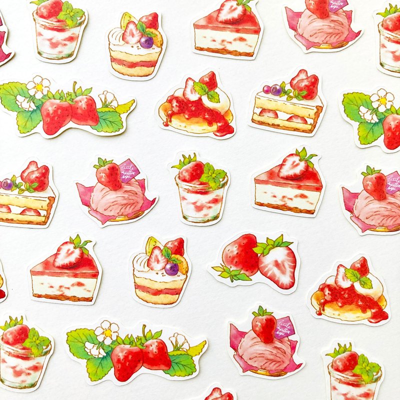 StrawberryCakes 薄片贴纸 [32枚] 草莓糖果 - 贴纸 - 纸 红色