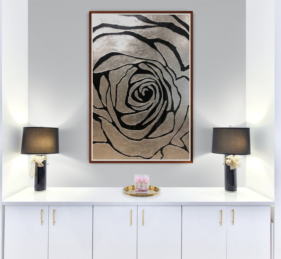 大型抽象白色蓝绿油画布原画 - 墙贴/壁贴 - 棉 透明