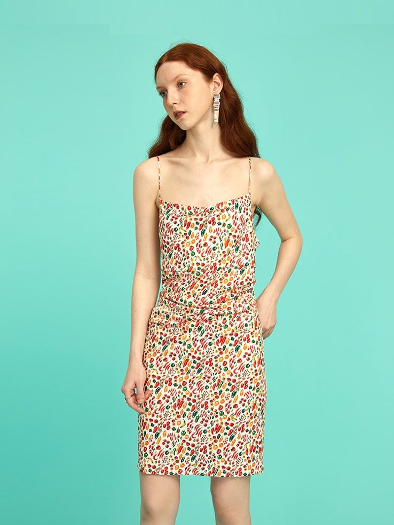 【印花】新中式复古中国风 修身吊带连衣裙 - 洋装/连衣裙 - 丝．绢 多色