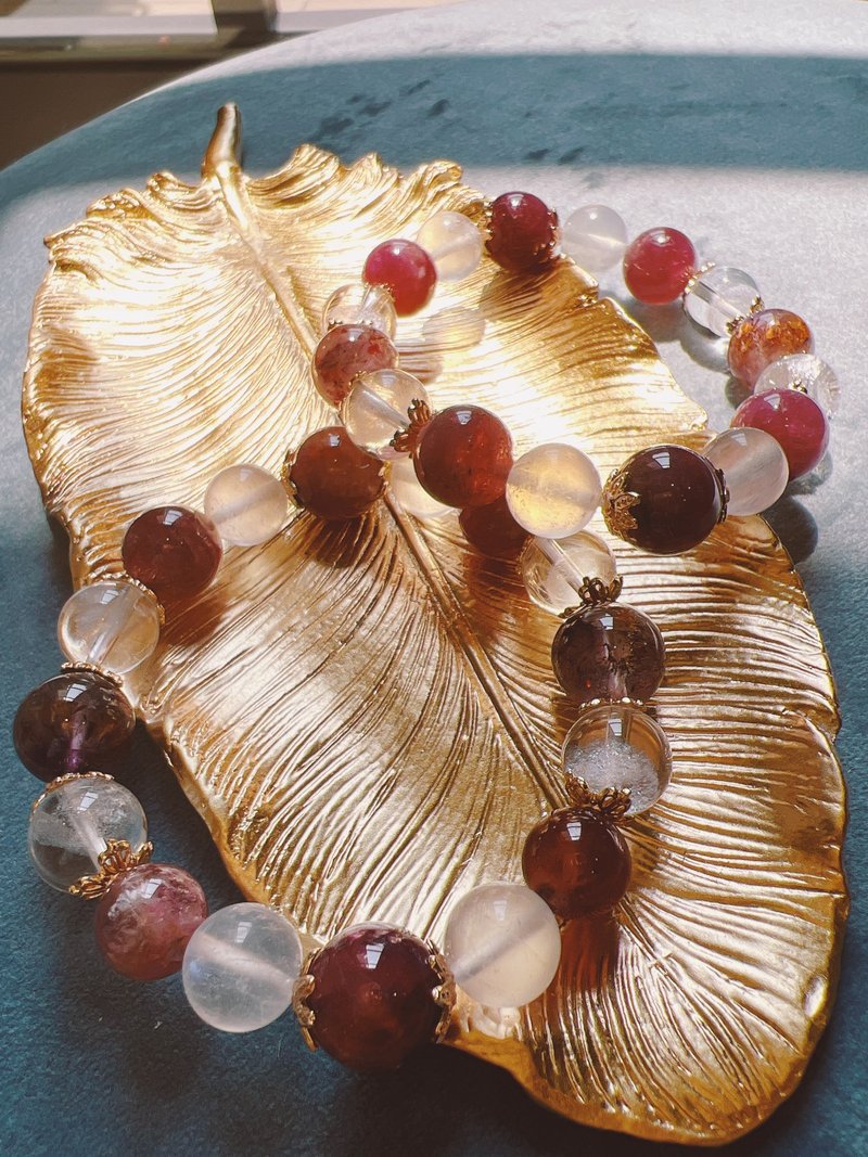 红月RM-169-364~红碧玺.金字塔白水晶.蓝晕月光石.紫钛晶 - 手链/手环 - 半宝石 