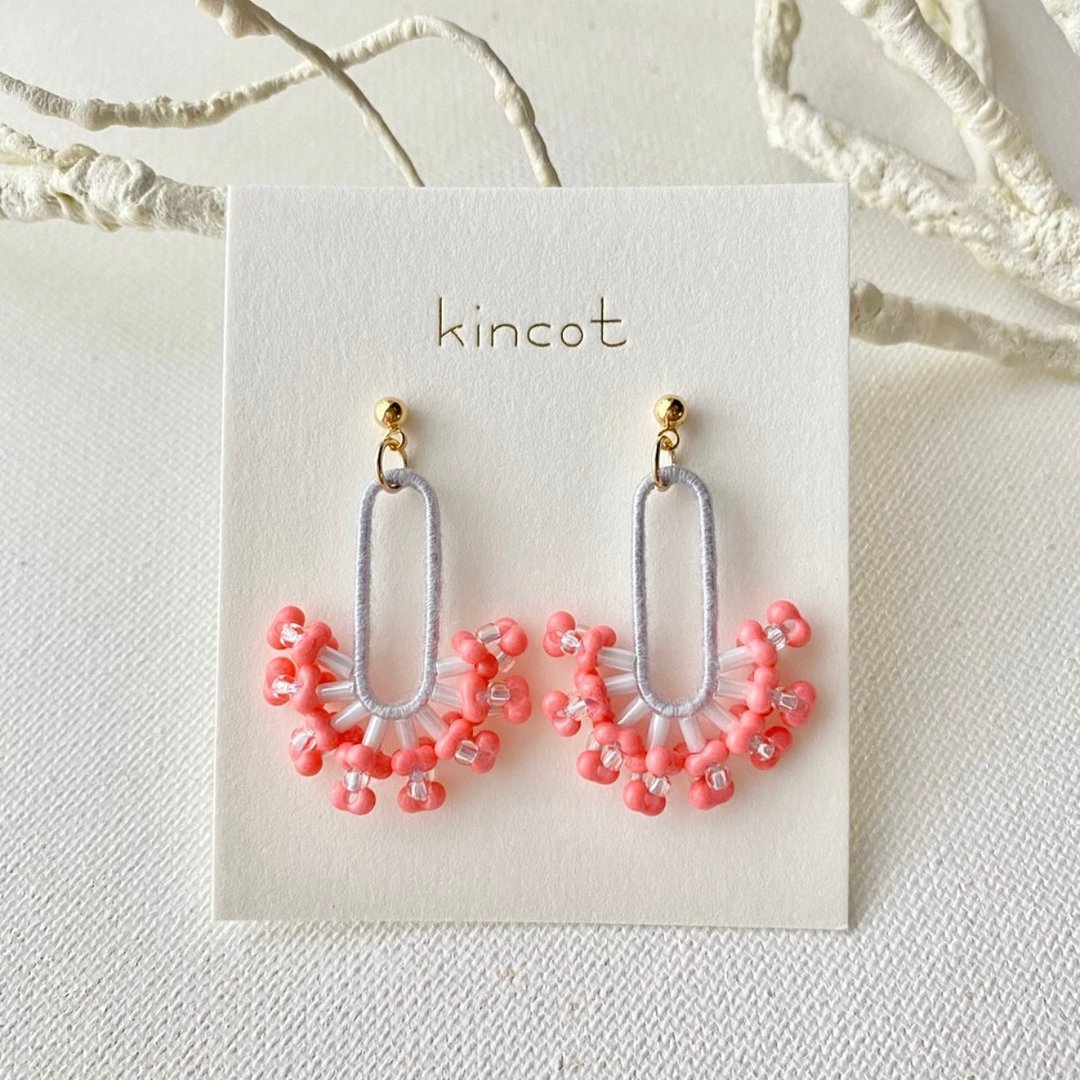 Coral Earrings / Clip-On[Light Gray x Pink] - 耳环/耳夹 - 棉 粉红色