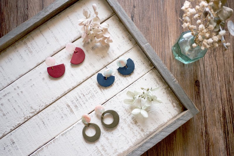 快速出货丨几何贴耳小耳环丨不对称造型 简单好搭丨闺蜜生日礼物 - 耳环/耳夹 - 真皮 多色