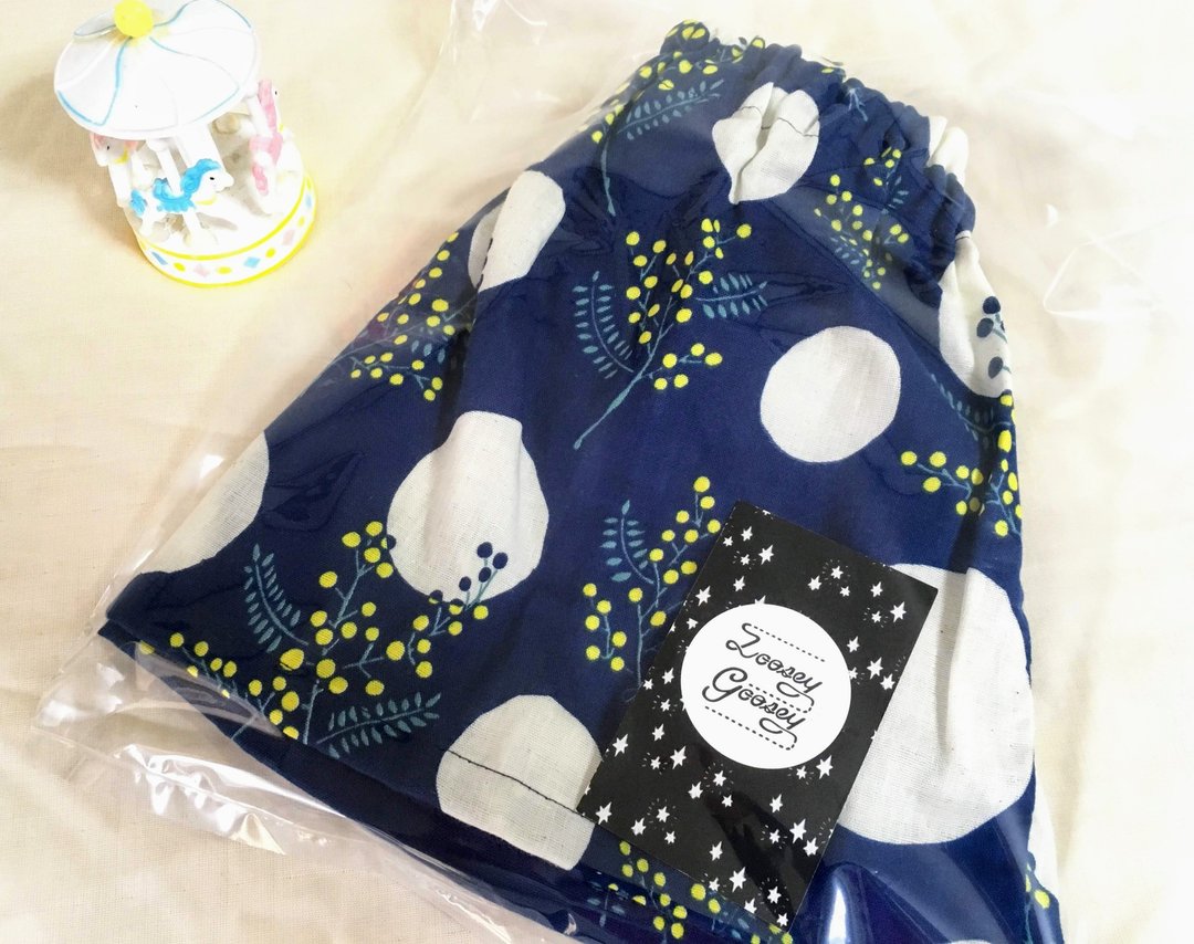 Mimosa pattern gathered skirt with baby mama and matching navy - 童装裙 - 棉 蓝色