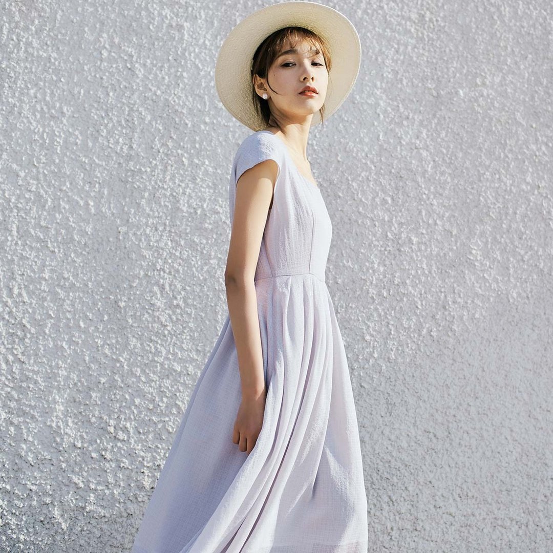 安妮陈2017夏装新款女士公主领纯色连身裙洋装 - 洋装/连衣裙 - 棉 紫色