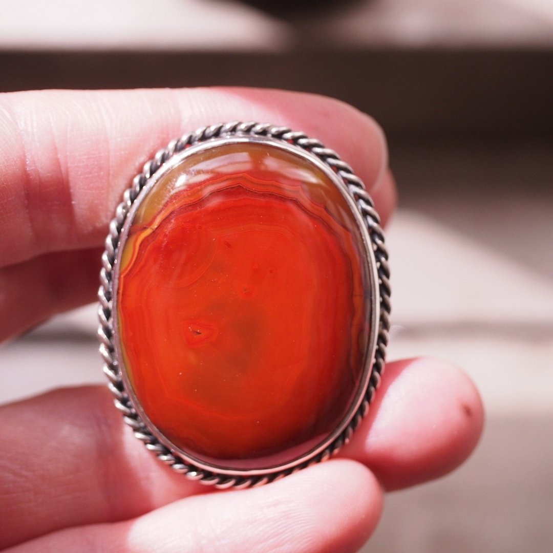 超大颗 战国红玛瑙 手工纯银戒指 Natural Red Agate 红色的宝石 - 戒指 - 半宝石 红色