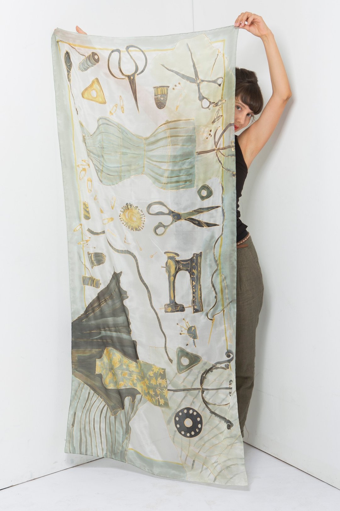 Hand Painted Silk Scarf-Dressmakers Atelier. - 丝巾 - 丝．绢 银色