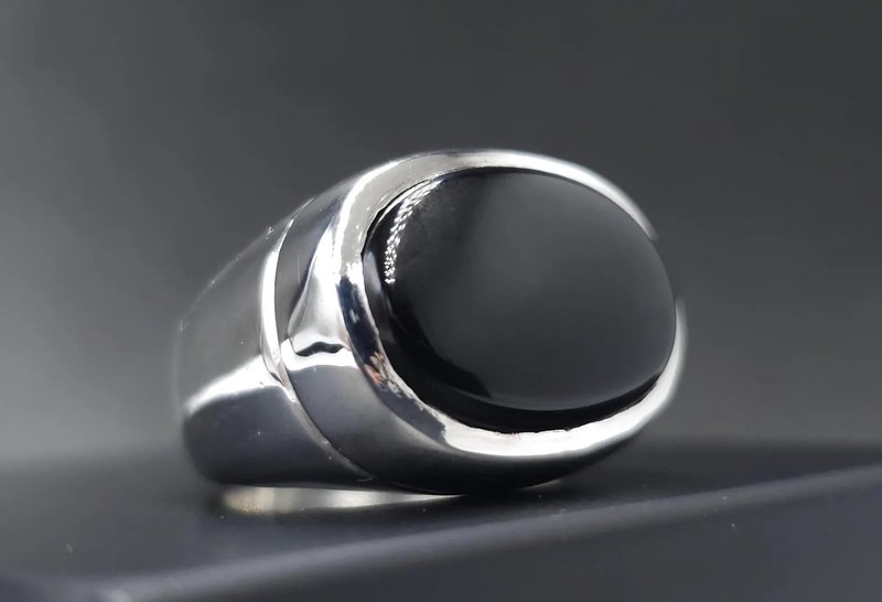 Black Aqeeq 男士纯银 925 黑玛瑙 Hakik 戒指 完美礼物 - 戒指 - 宝石 黑色