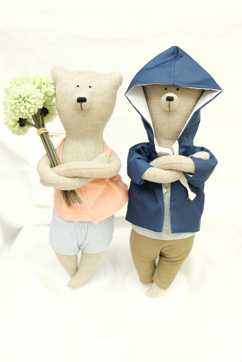 PK bear|克雷格熊+艾蜜莉熊40cm(附赠花束1&立架2+耶诞公公衣2) - 玩偶/公仔 - 棉．麻 橘色