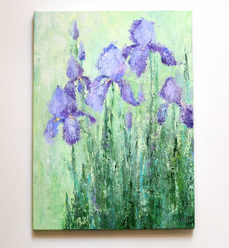 帆布油画原作 55x40cm 鸢尾花 画作 现代艺术 - 墙贴/壁贴 - 其他材质 绿色