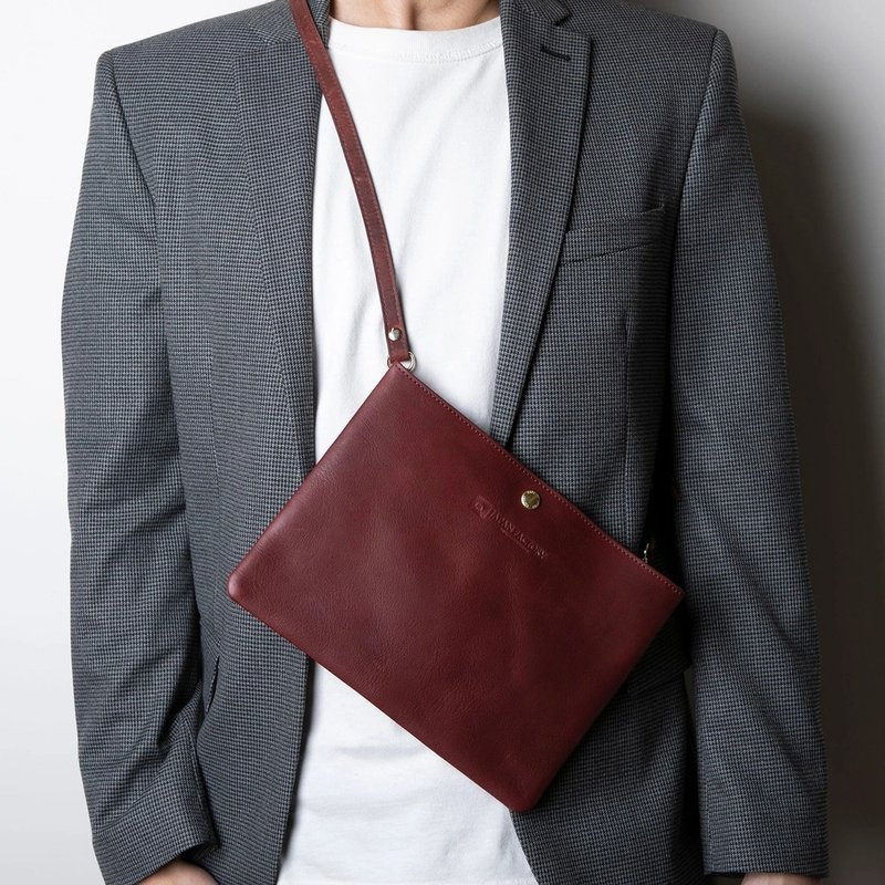 日本制 栃木皮革 2way 迷你包 肩背包 牛皮 两用 波尔多红 - 侧背包/斜挎包 - 真皮 红色