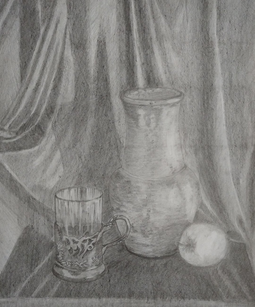铅笔 图形 静物 投手 玻璃杯垫 苹果 织物 复古 餐具 - 海报/装饰画/版画 - 其他材质 灰色