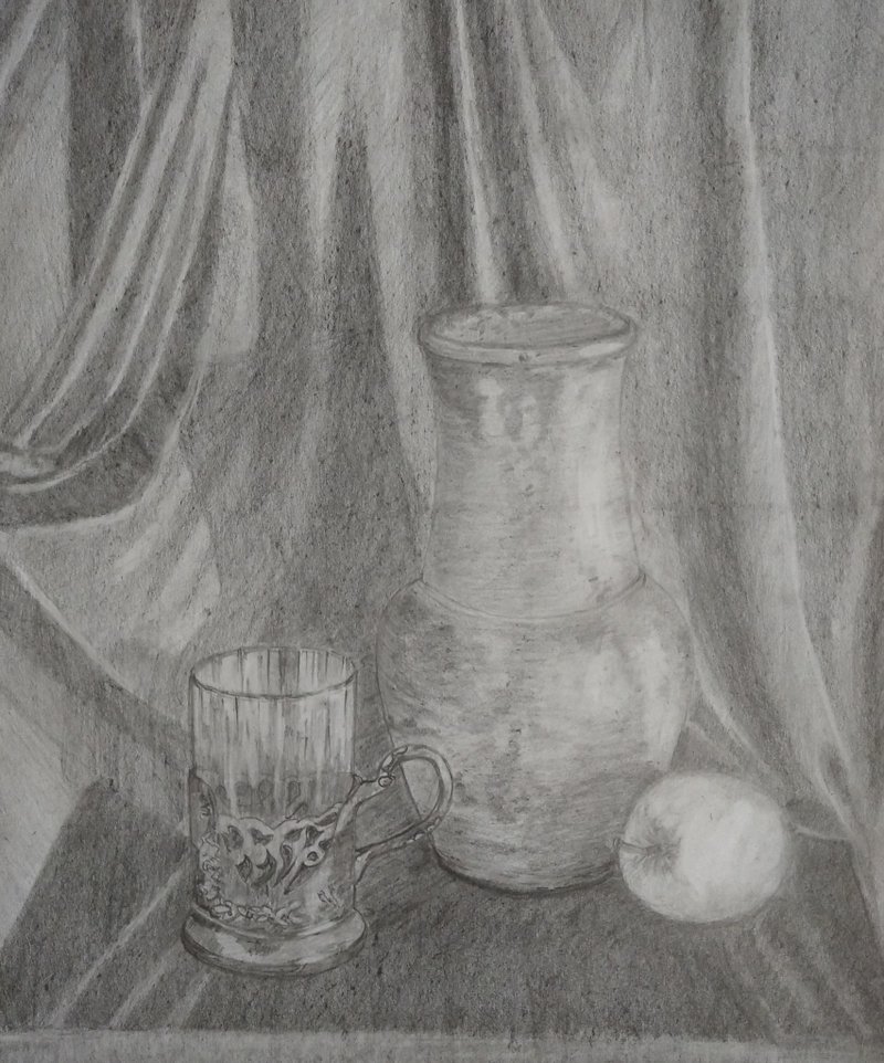 铅笔 图形 静物 投手 玻璃杯垫 苹果 织物 复古 餐具 - 海报/装饰画/版画 - 其他材质 灰色