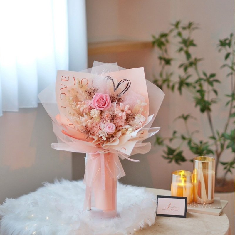 心动时刻 梦幻粉 / 七夕花束 情人节礼物 求婚花束 - 干燥花/捧花 - 植物．花 粉红色