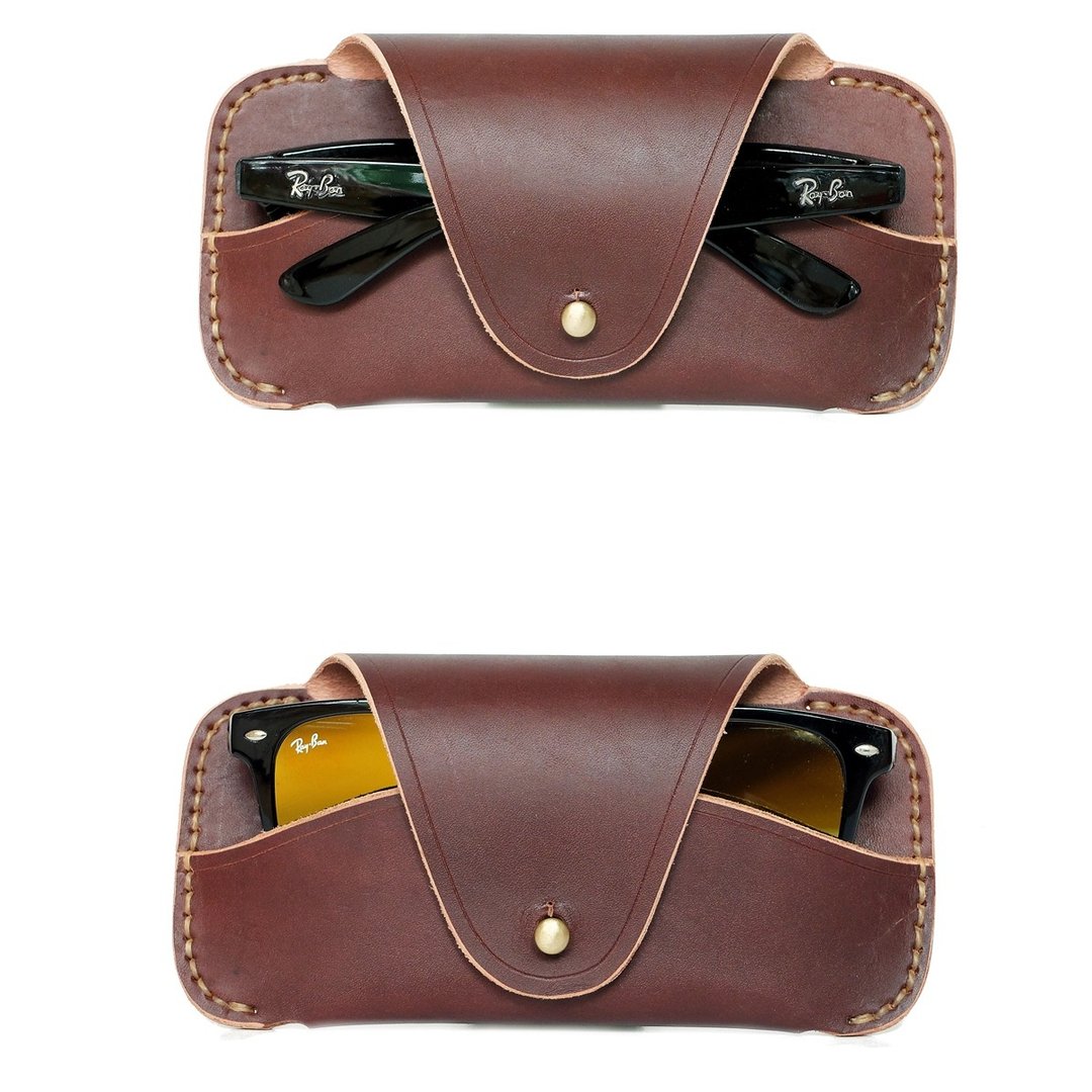 Rusty-Red Glasses Case Vegetable Tanned Leather Handmade Protect your glasses - 眼镜/眼镜框 - 真皮 