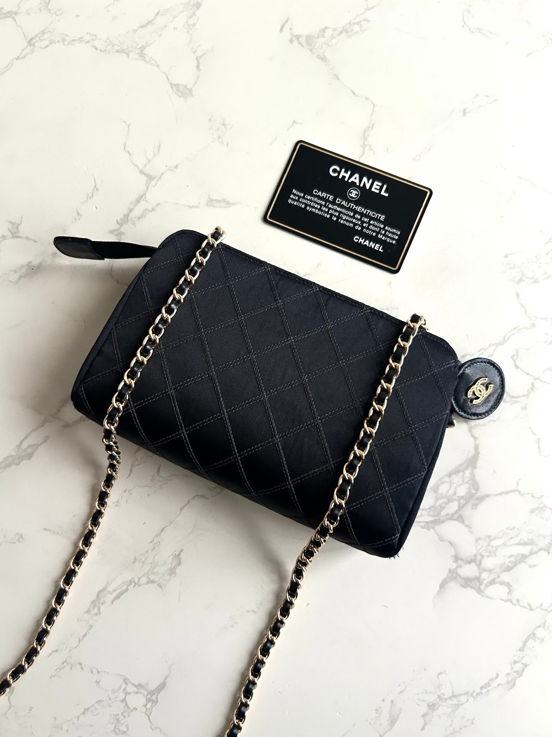 Chanel 黑色丝绢水钻斜背包 单肩包 侧背包 中古包 二手包 古董包 - 侧背包/斜挎包 - 真皮 黑色