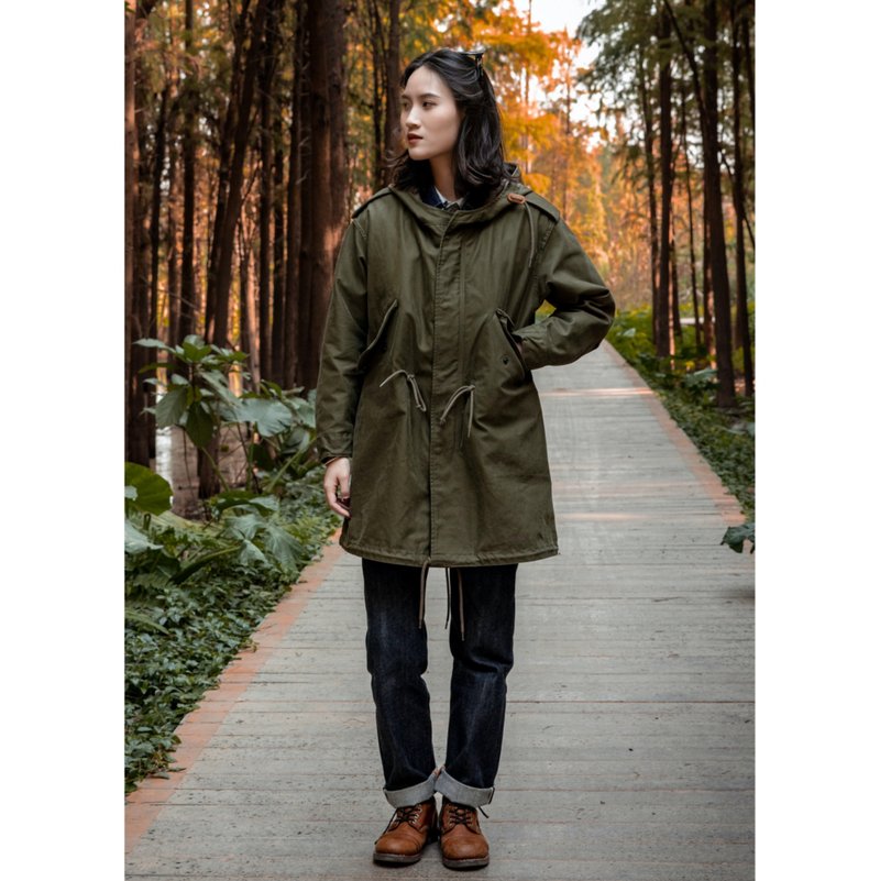 M51鱼尾风衣外套 军绿色 工装 中长款 美军公发 男女皆可 PARKA - 男装外套 - 棉．麻 绿色